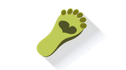 Footprint with Heart Design on White Paper Green Foot Silhouette for Health Wellness and Env