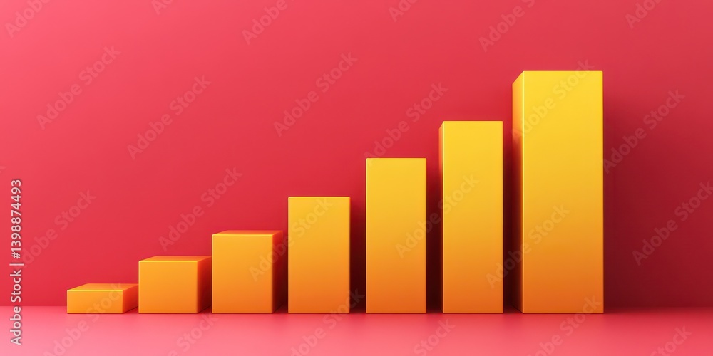 Poster a rising bar graph, symbolizing growth and progress on a red background. the yellow graph creates a 