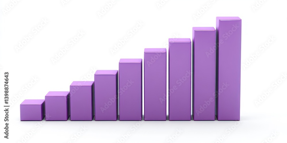 Poster a visual representation of upward progress with a purple bar graph, against a white studio backgroun