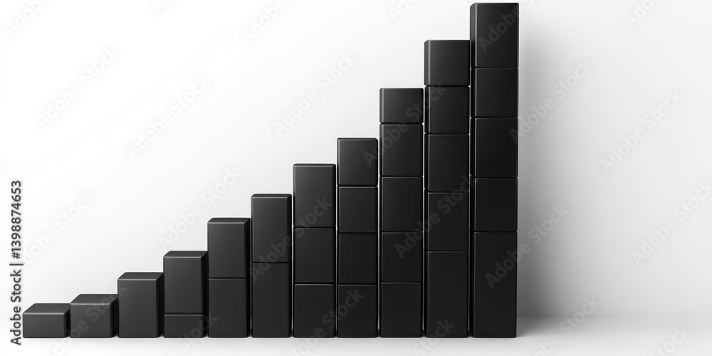 Poster black cubes arranged in a ascending bar graph pattern symbolizing growth and progress, against a whi
