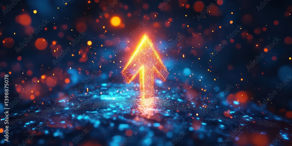 Poster an abstract rendering of an arrow pointing upwards, symbolizing growth and progress. the arrow glows