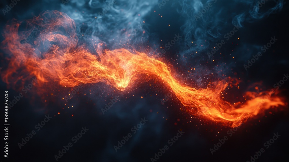 Poster fiery, swirling flames and smoke intermingle against a dark backdrop, creating a dynamic visual effe