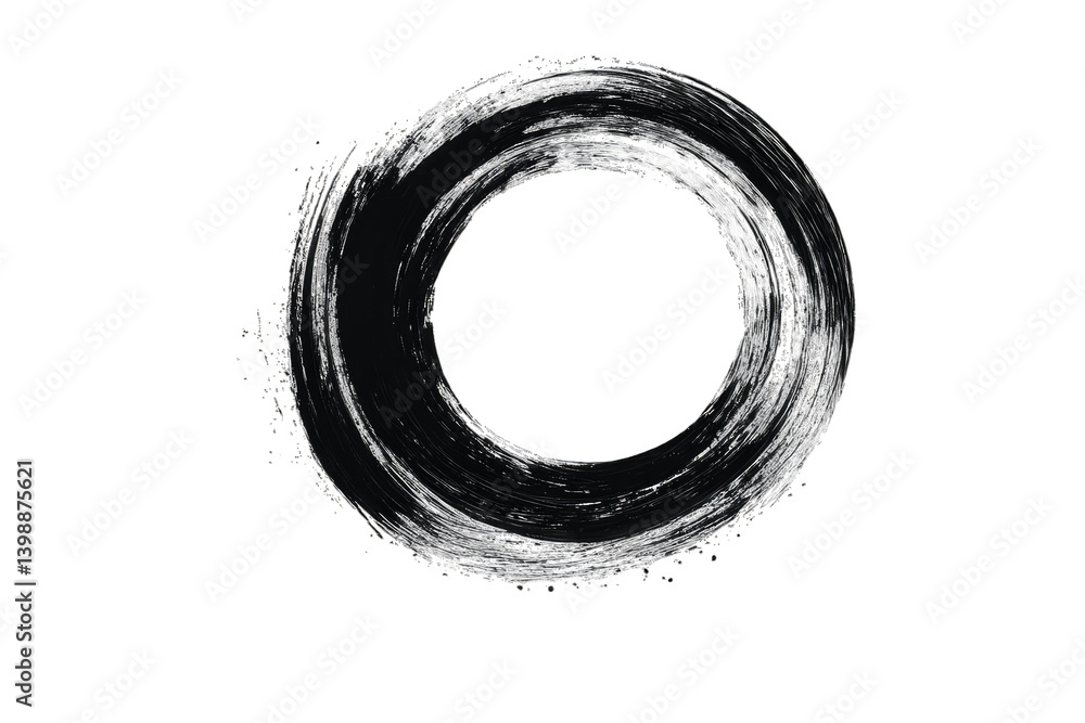 Poster simple circular brushstroke in black resembling an enso symbolizing enlightenment the universe and t