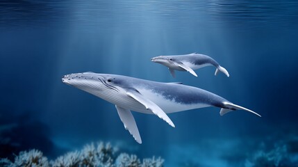 Obraz premium Humpback Whale Mother and Calf in Ocean Depths of excellence in splendor beyond compare with grace