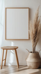 Minimalist Wooden Frame Mockup with Scandinavian Decor