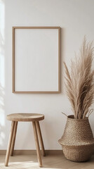 Minimalist Wooden Frame Mockup with Scandinavian Decor