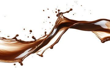 a dynamic splash of rich chocolate showcasing fluid motion and texture against a clean white background ideal for food-related themes desserts or beverage promotions