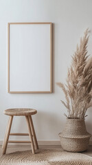 Minimalist Wooden Frame Mockup with Scandinavian Decor