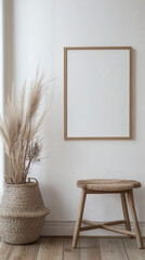 Minimalist Wooden Frame Mockup with Scandinavian Decor
