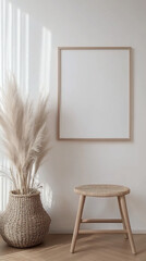 Minimalist Wooden Frame Mockup with Scandinavian Decor
