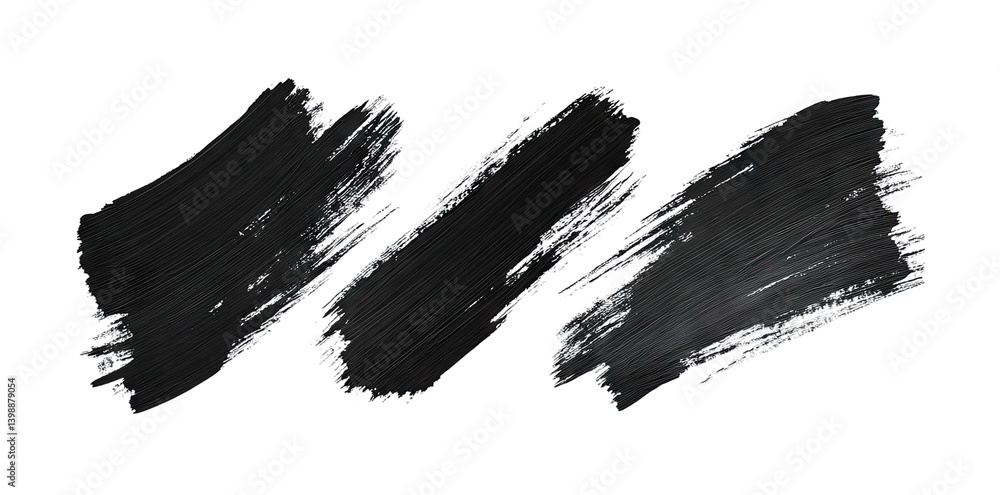 Poster three distinct black paint strokes on a white background showcasing varying widths and textures idea