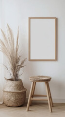 Minimalist Wooden Frame Mockup with Scandinavian Decor