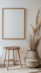 Minimalist Wooden Frame Mockup with Scandinavian Decor