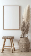 Minimalist Wooden Frame Mockup with Scandinavian Decor