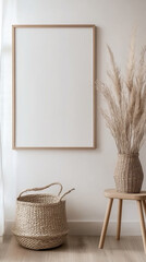 Minimalist Wooden Frame Mockup with Scandinavian Decor