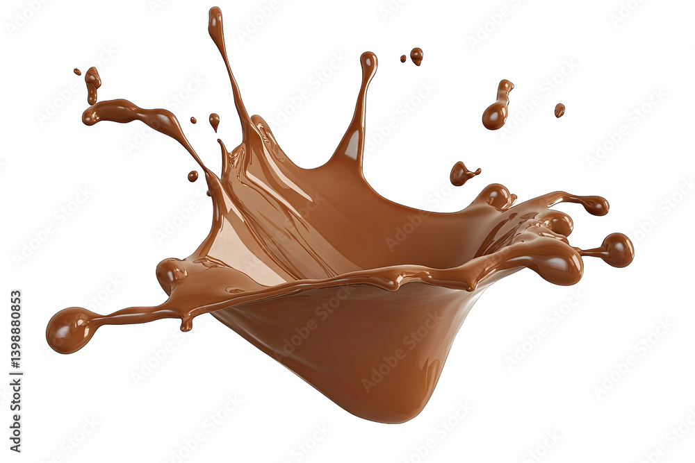 Poster a dynamic splash of chocolate showcasing its rich texture and fluid motion ideal for use in food-rel