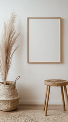 Minimalist Wooden Frame Mockup with Scandinavian Decor