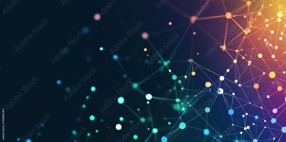 Poster abstract representation of interconnectedness in an ai system design, with colorful triangular patte