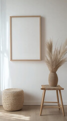 Minimalist Wooden Frame Mockup with Scandinavian Decor