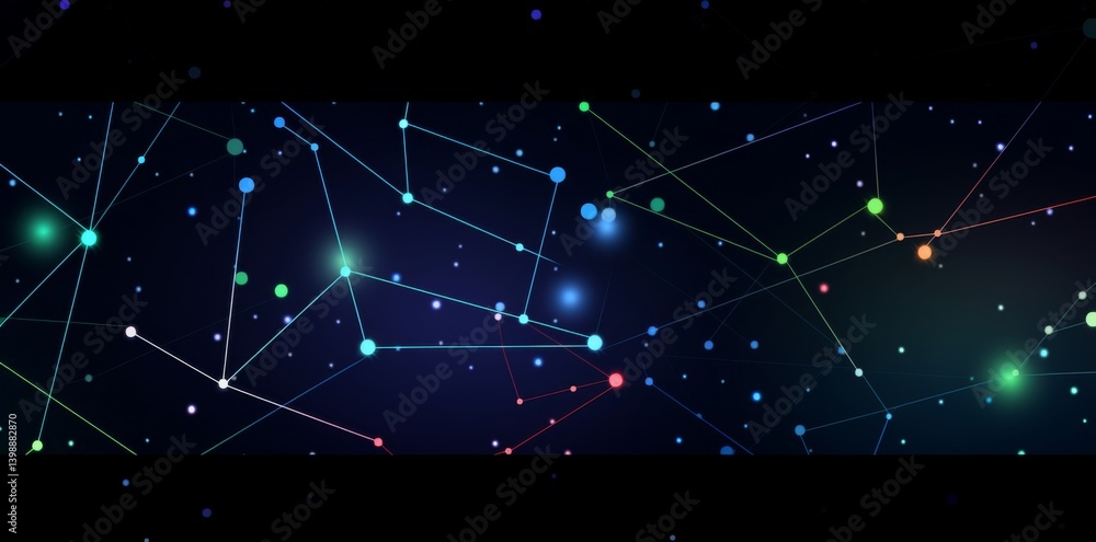 Poster abstract representation of interconnectedness in an ai system design, with colorful triangular patte