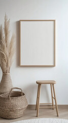 Minimalist Wooden Frame Mockup with Scandinavian Decor
