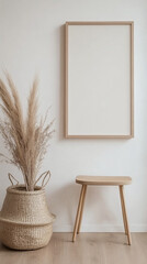 Minimalist Wooden Frame Mockup with Scandinavian Decor