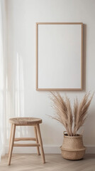Minimalist Wooden Frame Mockup with Scandinavian Decor