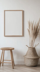 Minimalist Wooden Frame Mockup with Scandinavian Decor