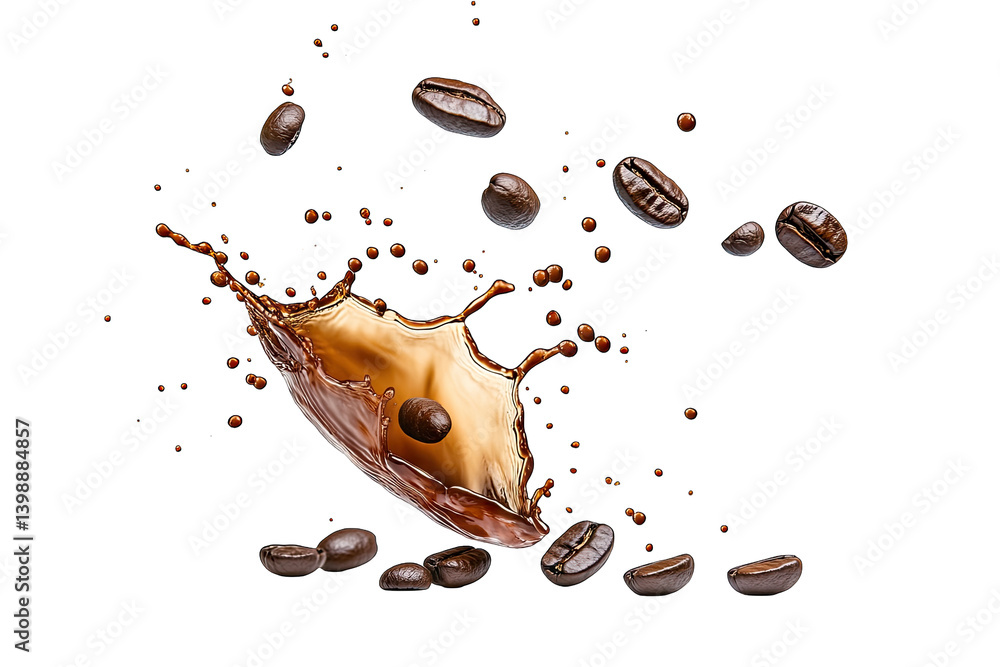 Poster an artistic splash of chocolate and coffee beans creates a dynamic visual emphasizing the rich textu