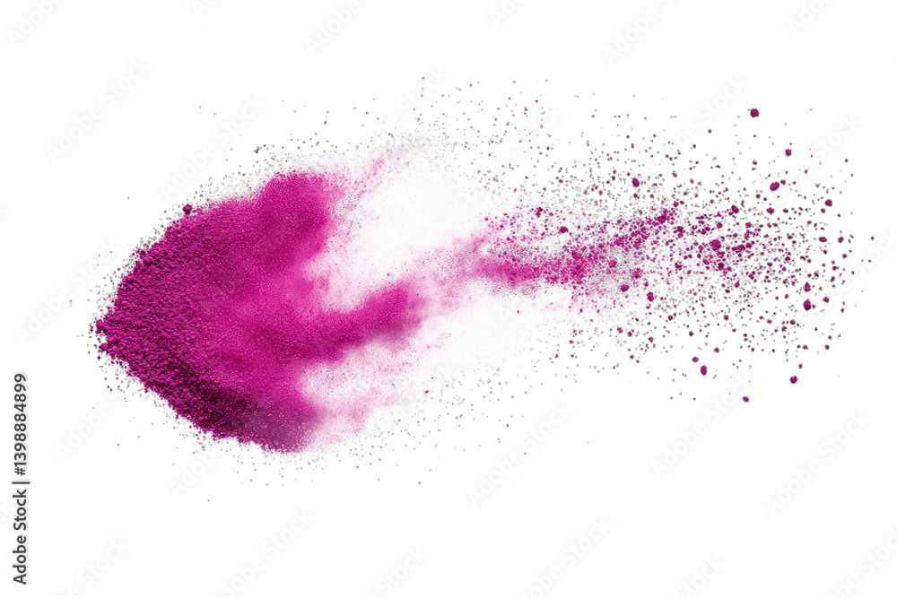 Poster a vibrant burst of pink powder illustrating the dynamic motion and texture of fine particles dispers