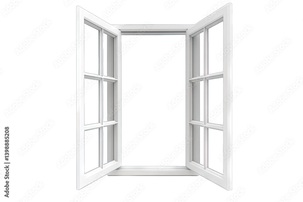Poster a white open window with a simple design showcasing a clear view outside it symbolizes openness ligh