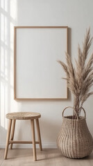Minimalist Wooden Frame Mockup with Scandinavian Decor