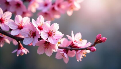 Obraz premium Delicate pink sakura blossoms, intricate branch pattern, botanical, sakura