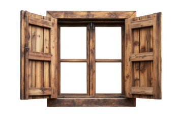 a rustic wooden window with open shutters showcasing a simple design that invites natural light and fresh air into a space it emphasizes a connection to nature and traditional craftsmanship
