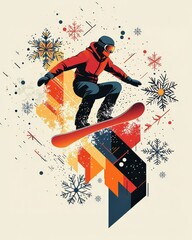 Snowboarder mid-air dynamic winter sports generative art