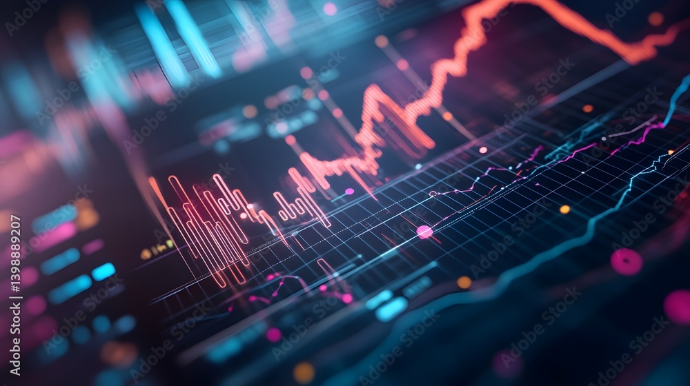Aufkleber a complex data visualization representing market trends and financial information, with a focus on t