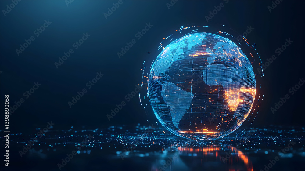 Poster digital abstract globe with glowing lines