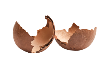Broken Macadamia Shell Fragments Reveal Inner Texture Brown Hues Isolated Black Background