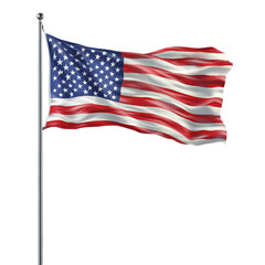 Fototapeta premium realistic american flag waving on a pole, isolated, high detail, fabric texture, no background