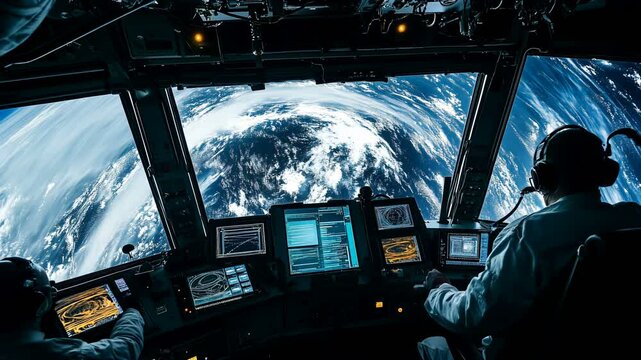 Experience a Dynamic Cockpit View of Earth as seen from a Space Station, showcasing its breathtaking beauty
