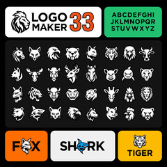 Logo maker font design display serif font alphabet letters numbers for logo maker typography lettering bold modern fonts text typeface vector illustration