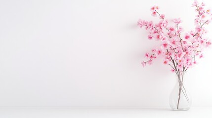 Delicate Pink Cherry Blossoms in a Vase against a White Background