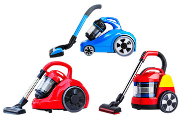 Obraz premium Colorful vacuum cleaners home appliances for modern cleaning solutions