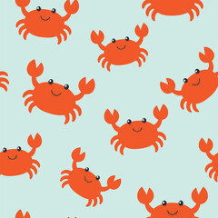 Seamless pattern with cute crab. Vector illustration. It can be used for wallpapers, wrapping, cards, patterns for clothes and other.