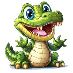 Fototapeta premium Playful Cartoon Crocodile Character with Big Eyes and a Big Smile on a Transparent Background