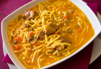 Fideos a la cazuela con costilla, traditional spanish dish