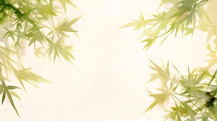 Watercolor Illustration Of Green Leaves On A Beige Background With Soft Lighting And Artistic Texture