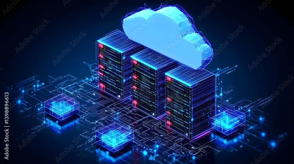 Poster abstract futuristic cloud computing data center graphic design