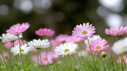 Pink and white daisies in a meadow