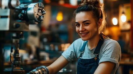 Fototapeta premium A skilled worker expertly operating a machine, radiating confidence and expertise
